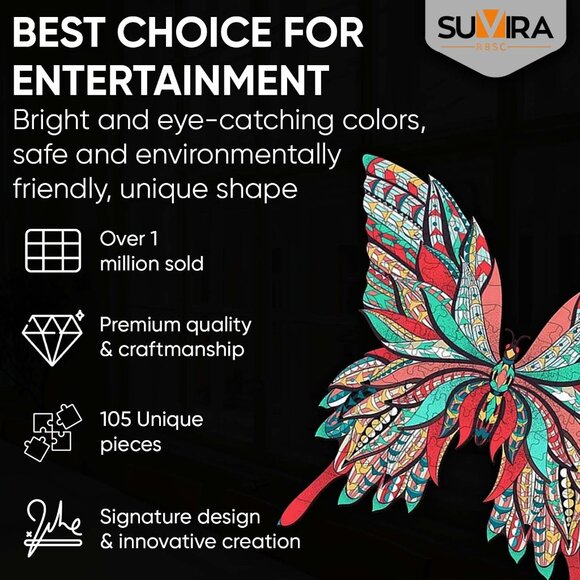 Wooden Jigsaw Puzzles - Engaging, Educational, and Eco-Friendly (Butterfly) - Picture 4 of 9